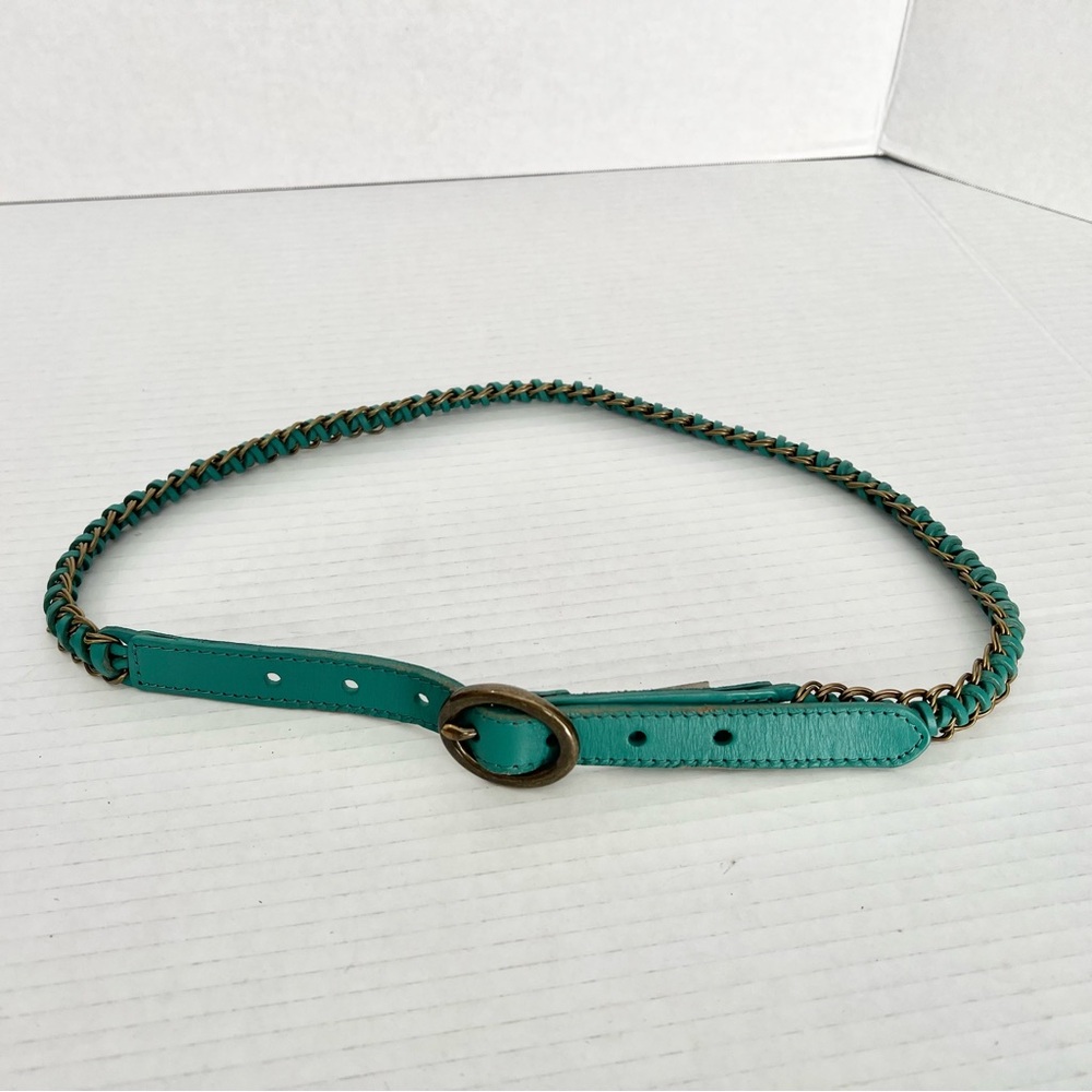 Fossil Teal Green Braided Leather & Metal Belt – Y2K Statement Accessory